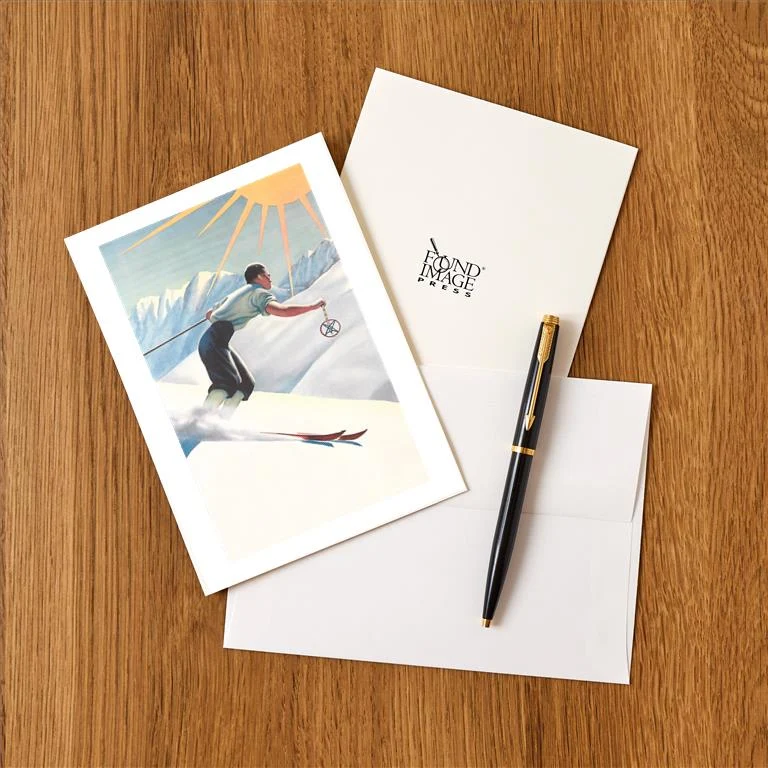 WS-228 Spring Skiing - Vintage Image Greeting Card, Pack of 4