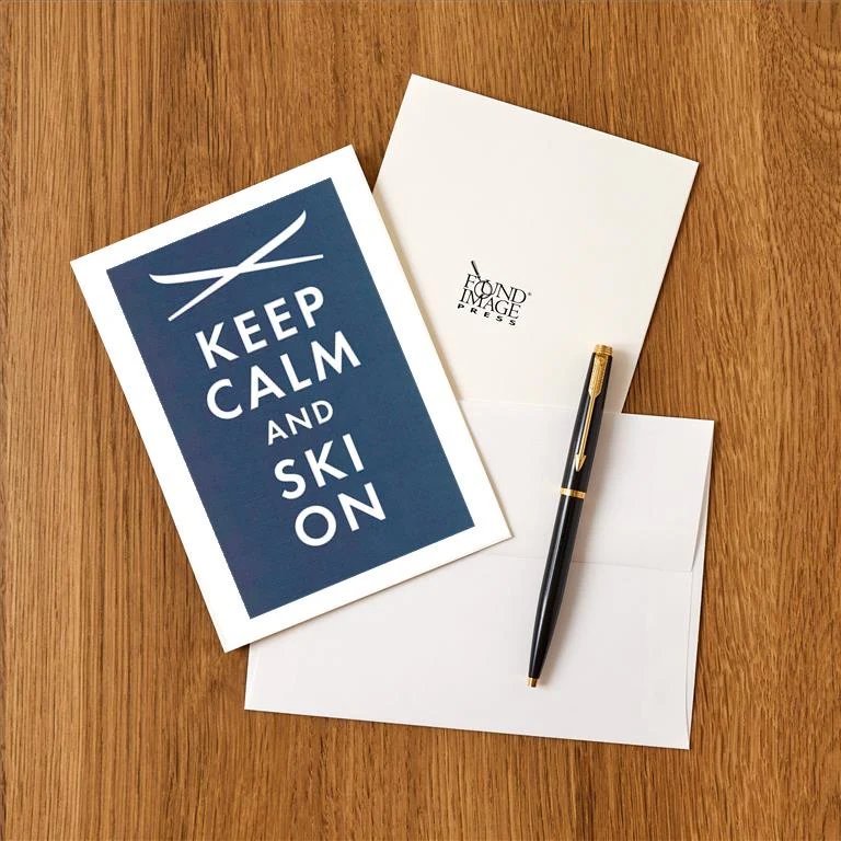 WS-226 Keep Calm and Ski On - Vintage Image Greeting Card, Pack of 4