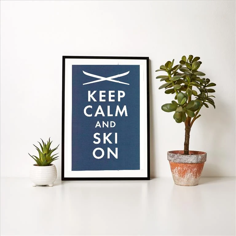 WS-226 Keep Calm and Ski On - Vintage Image Art Print, Individual Print