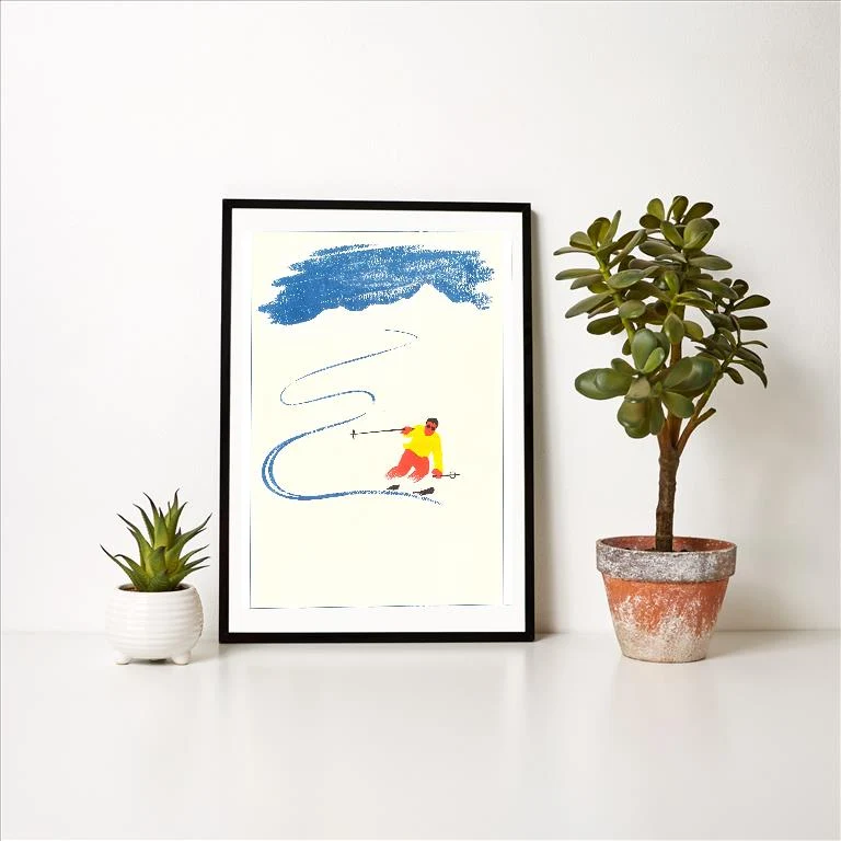 WS-207 Skier Slaloming - Vintage Image Art Print, Individual Print