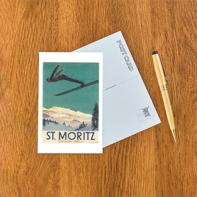 WS-238 Ski Jumper, St. Moritz - Vintage Image Postcard, Pack of 10