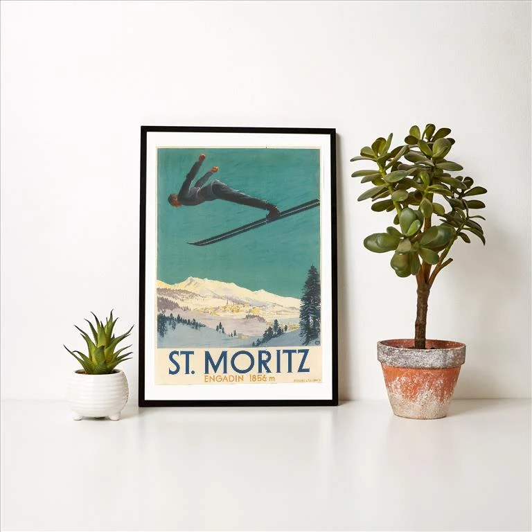 WS-238 Ski Jumper, St. Moritz - Vintage Image Art Print, Individual Print