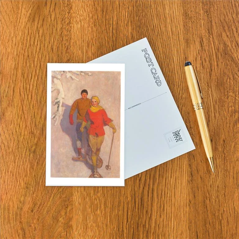 WS-231 Couple Snow Shoeing - Vintage Image Postcard, Pack of 10