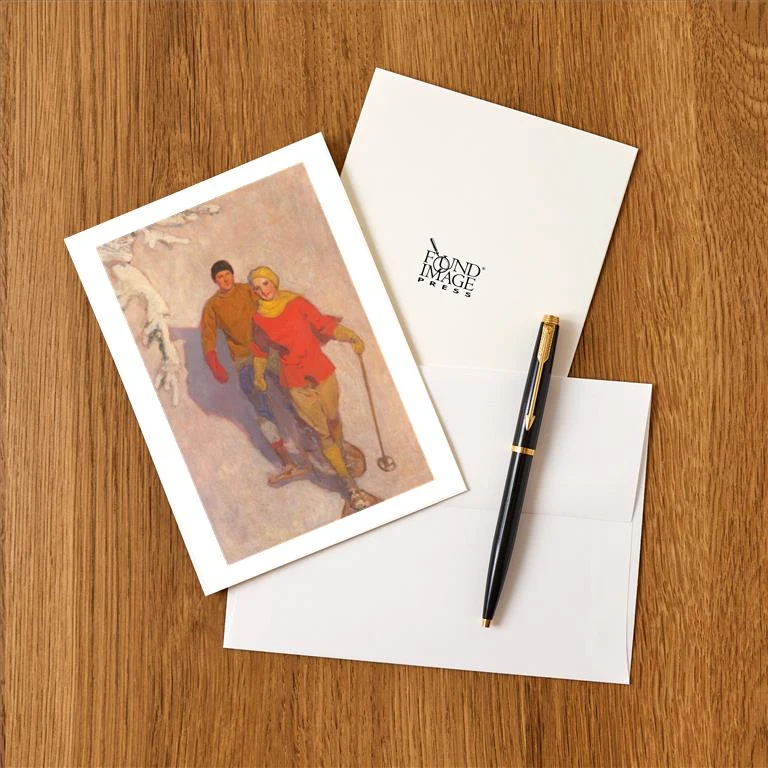 WS-231 Couple Snow Shoeing - Vintage Image Greeting Card, Pack of 4