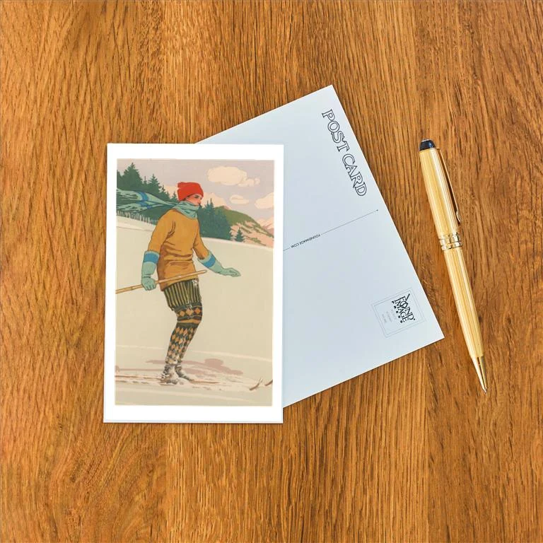 WS-243 Woman with Skis - Vintage Image Postcard, Pack of 10
