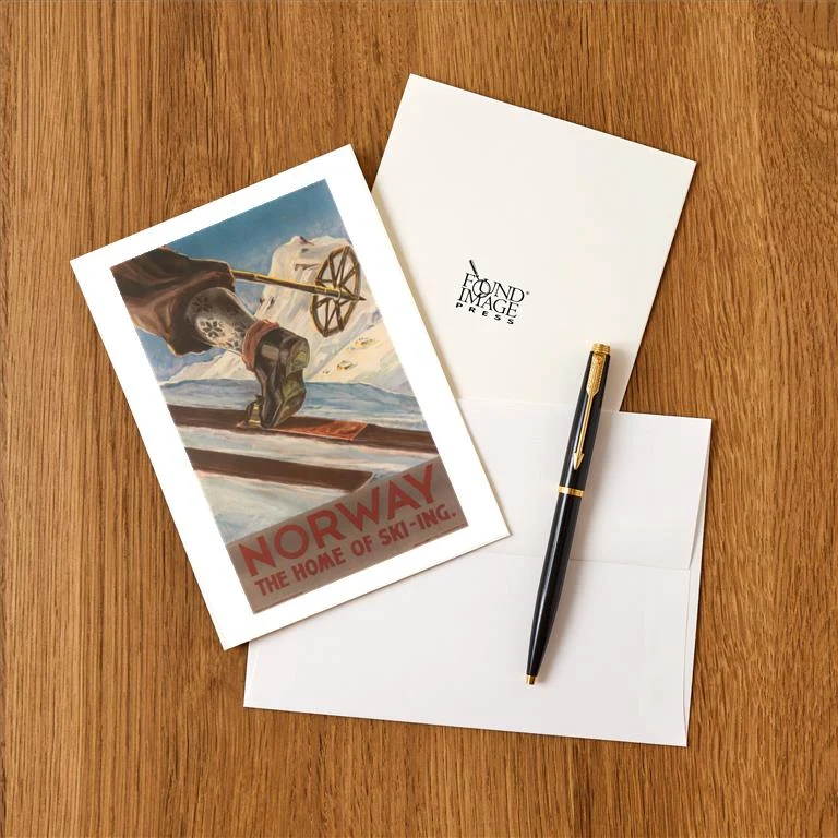 WS-234 Cross Country Skiing, Norway - Vintage Image Greeting Card, Pack of 4