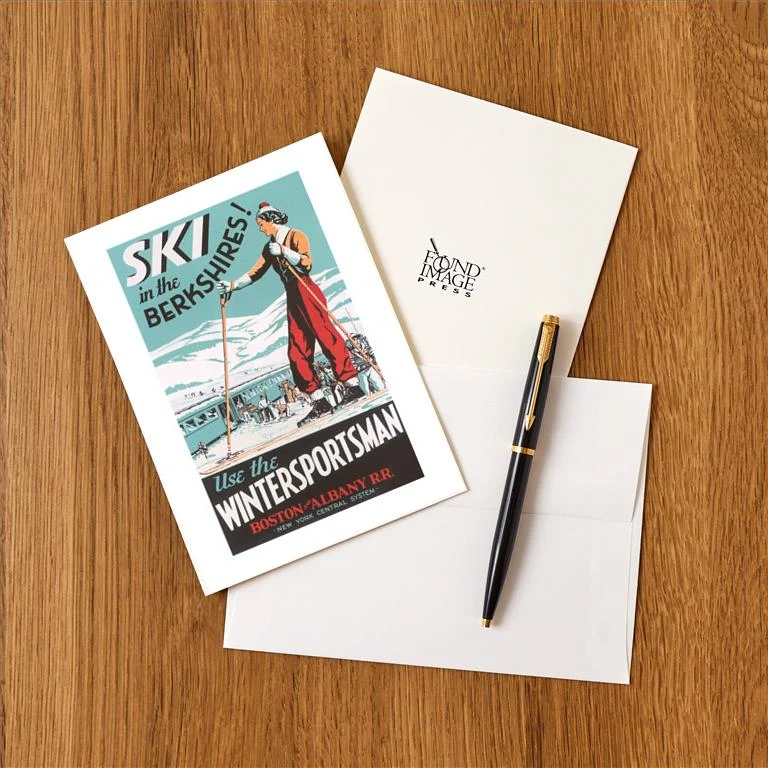 WS-245 Ski in the Berkshires - Vintage Image Greeting Card, Pack of 4
