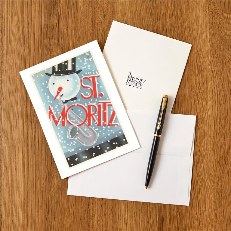 WS-239 Travel Poster, St. Moritz - Vintage Image Greeting Card, Pack of 4
