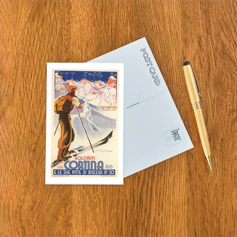 WS-235 Skiing in the Dolomites - Vintage Image Postcard, Pack of 10