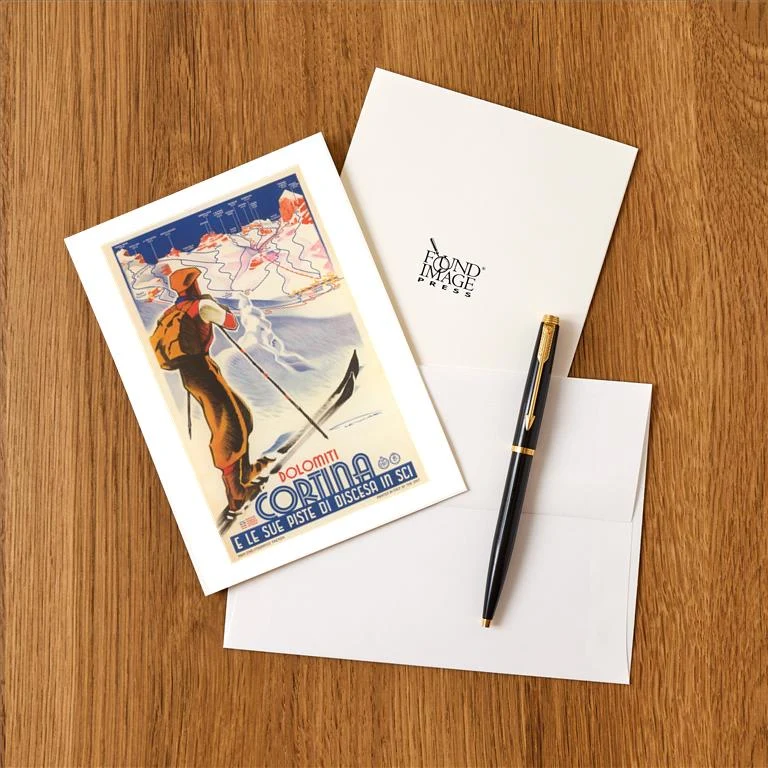 WS-235 Skiing in the Dolomites - Vintage Image Greeting Card, Pack of 4