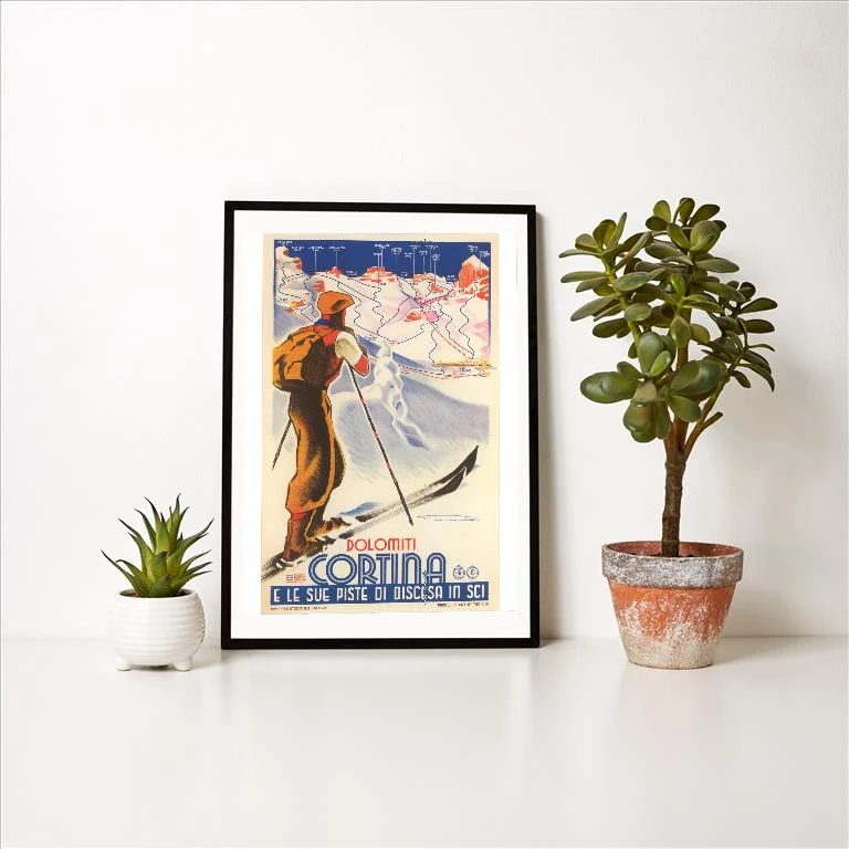 WS-235 Skiing in the Dolomites - Vintage Image Art Print, Individual Print