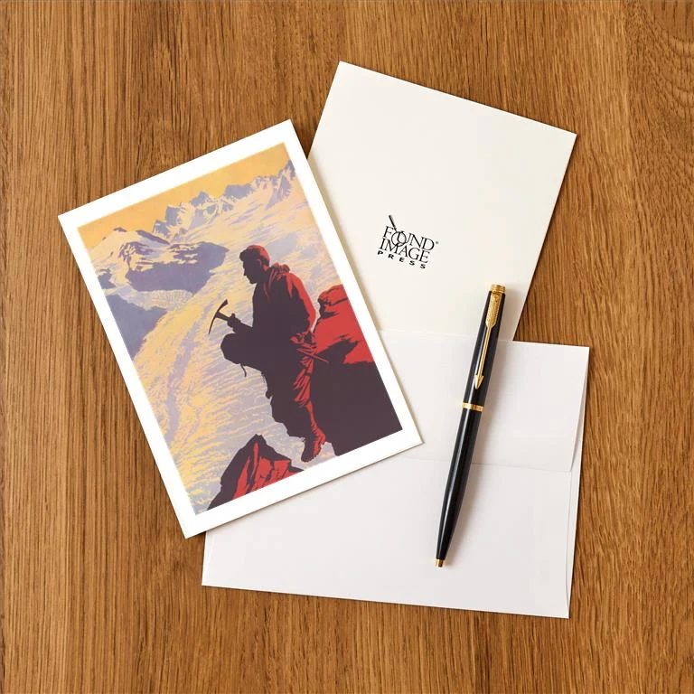 WS-246 Man with Ice Axe - Vintage Image Greeting Card, Pack of 4