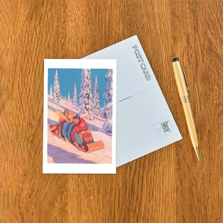 WS-251 Four in a Toboggan - Vintage Image Postcard, Pack of 10