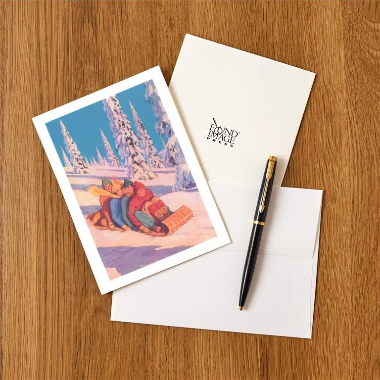 WS-251 Four in a Toboggan - Vintage Image Greeting Card, Pack of 4