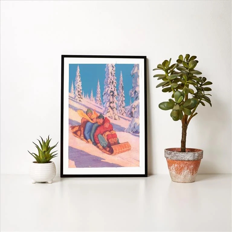 WS-251 Four in a Toboggan - Vintage Image Art Print, Individual Print