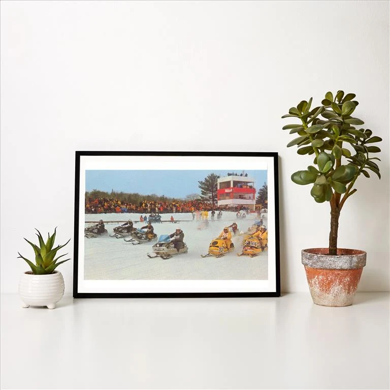 WS-256 Racing Snow Mobiles on Ice - Vintage Image Art Print, Individual Print