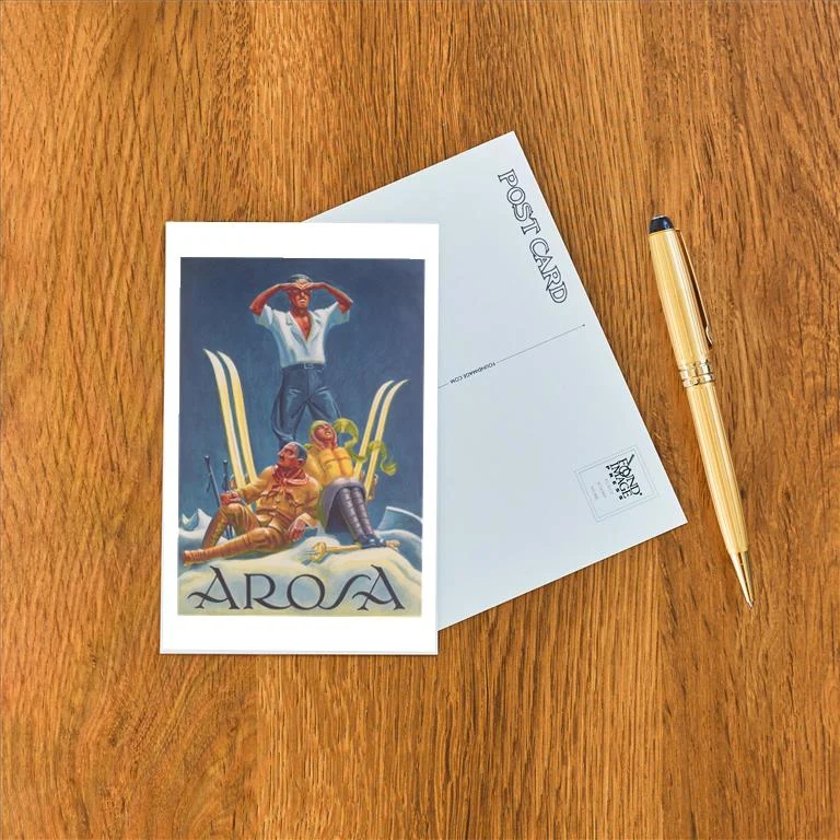 WS-261 Skiers Resting, Arosa - Vintage Image Postcard, Pack of 10