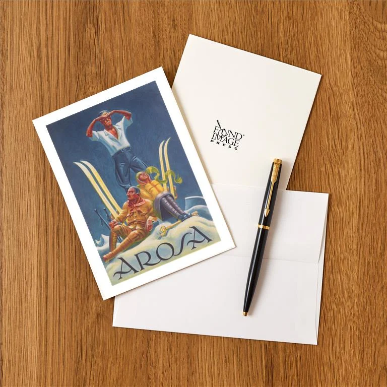 WS-261 Skiers Resting, Arosa - Vintage Image Greeting Card, Pack of 4