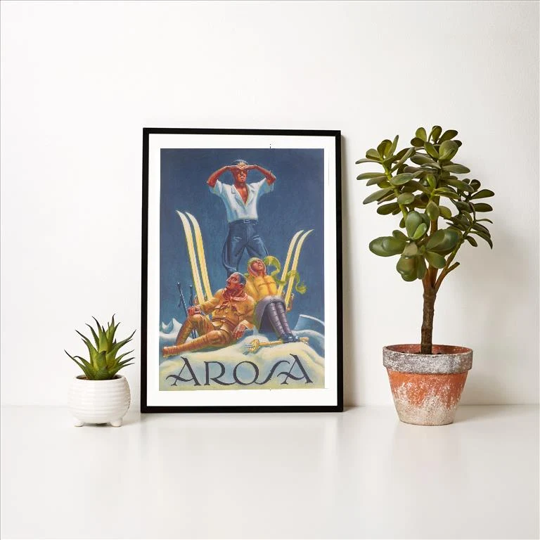 WS-261 Skiers Resting, Arosa - Vintage Image Art Print, Individual Print