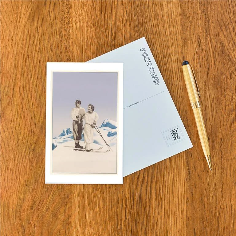 WS-254 Skiing Couple - Vintage Image Postcard, Pack of 10