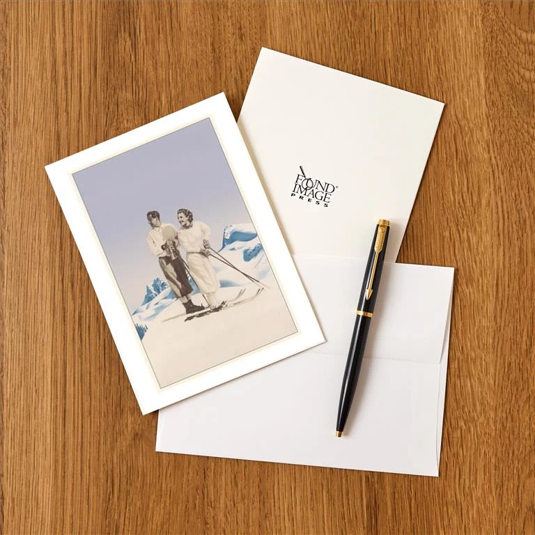 WS-254 Skiing Couple - Vintage Image Greeting Card, Pack of 4