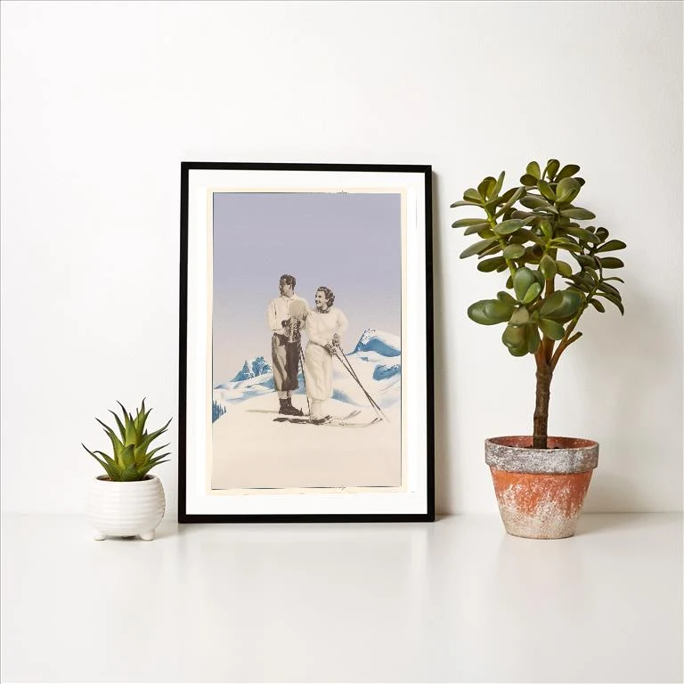 WS-254 Skiing Couple - Vintage Image Art Print, Individual Print