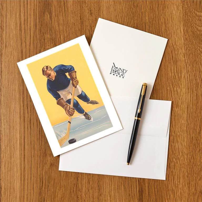 WS-262 Ice Hockey Player - Vintage Image Greeting Card, Pack of 4