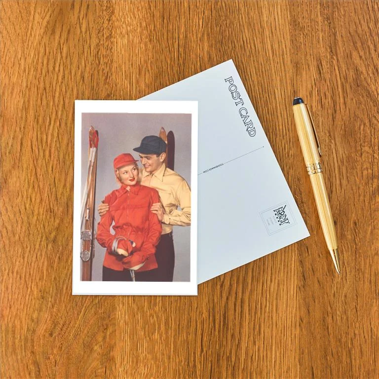 WS-263 Couple in Ski Attire - Vintage Image Postcard, Pack of 10