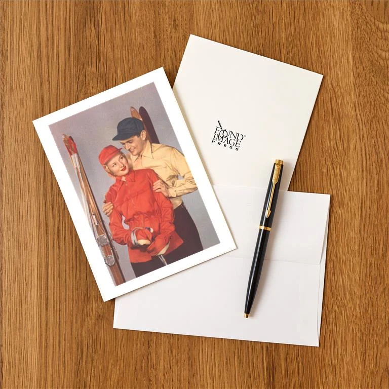 WS-263 Couple in Ski Attire - Vintage Image Greeting Card, Pack of 4