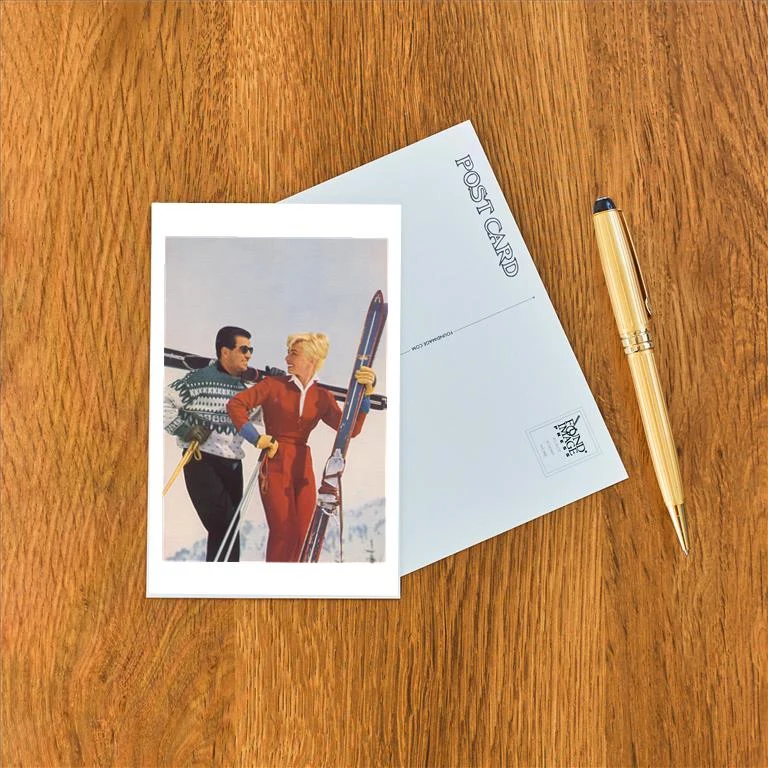 WS-264 Couple with Skis - Vintage Image Postcard, Pack of 10