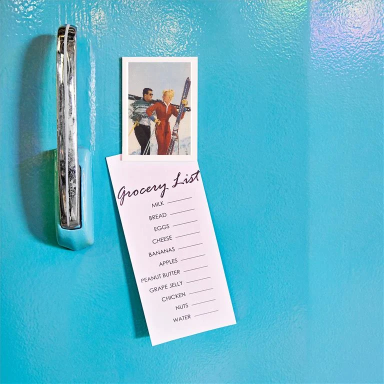 WS-264 Couple with Skis - Vintage Image Magnet, Pack of 6