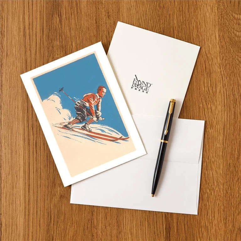 WS-266 Downhill Ski Racer - Vintage Image Greeting Card, Pack of 4