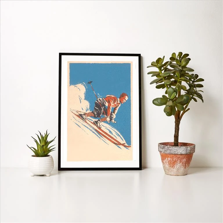 WS-266 Downhill Ski Racer - Vintage Image Art Print, Individual Print