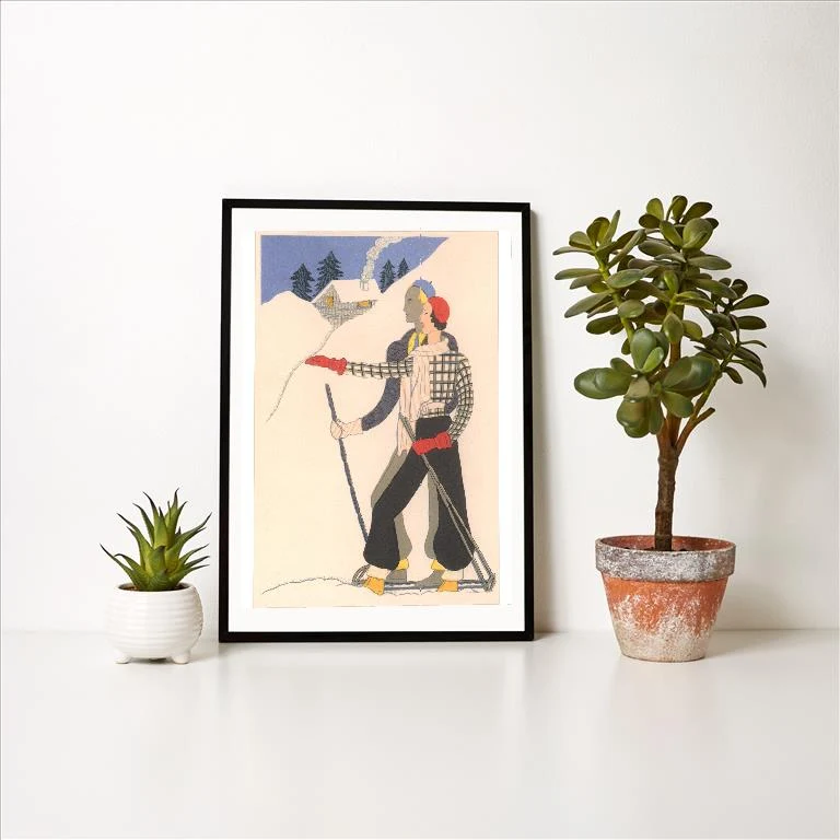 WS-267 Stylish Skiing Couple in Snow - Vintage Image Art Print, Individual Print