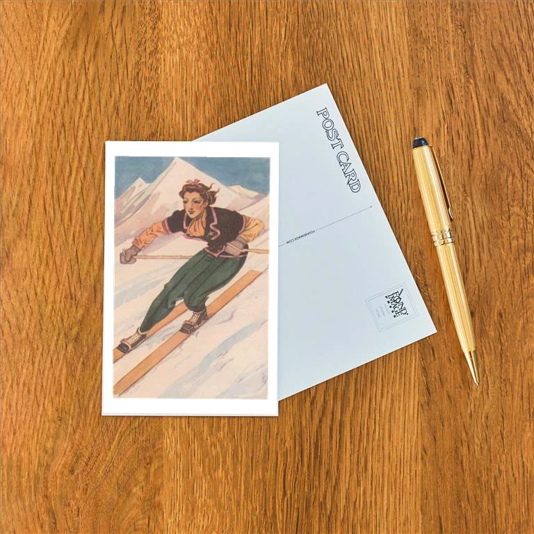 WS-269 Woman Downhill Skier - Vintage Image Postcard, Pack of 10