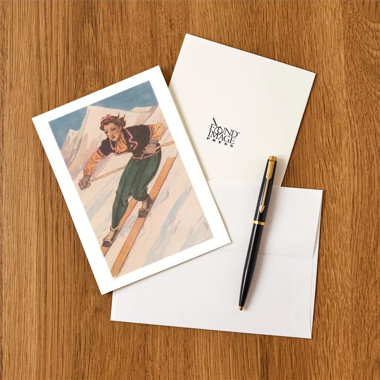 WS-269 Woman Downhill Skier - Vintage Image Greeting Card, Pack of 4