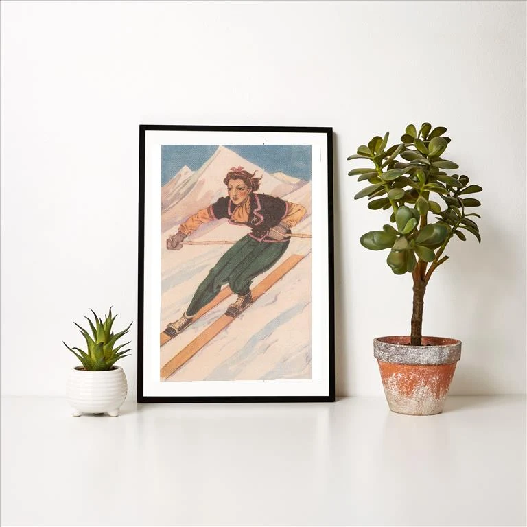 WS-269 Woman Downhill Skier - Vintage Image Art Print, Individual Print