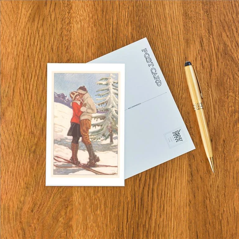 WS-272 Skiing Couple Kissing - Vintage Image Postcard, Pack of 10