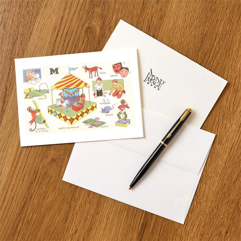 KF-623 Letter M - Vintage Image Greeting Card, Pack of 4