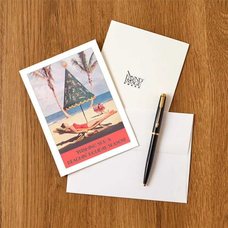 SK-06 Wishing You a Beachin' Holiday Season - Vintage Image Greeting Card, Pack of 4