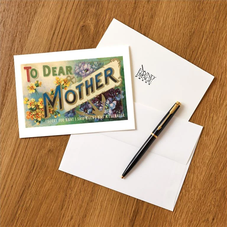 SK-13 Mother Sorry For What I Said as a Teenager - Vintage Image Greeting Card, Pack of 4