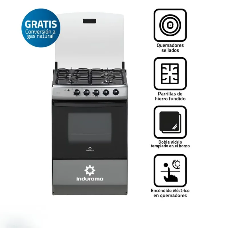 Cocina Indurama 4 hornillas Córdova Spazio Plus Gris