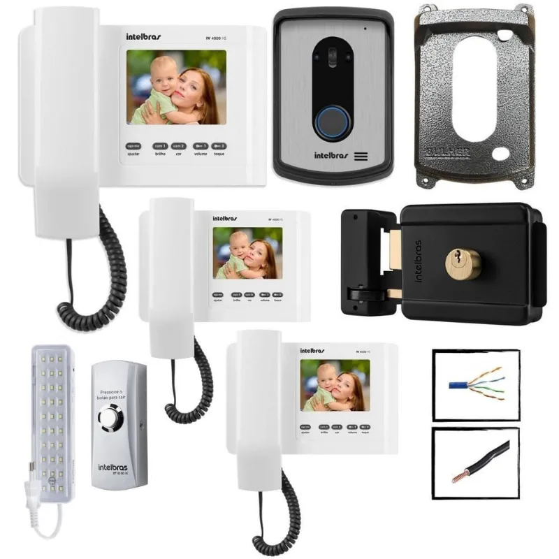 Kit Interfone Camera Iv4010Hs Intelbras 2 Extensão Fechadura
