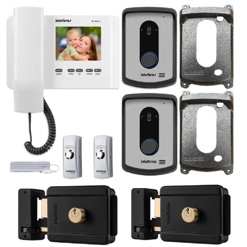 Kit Interfone Camera Intelbras Para 2 Entradas 2 Fechadura