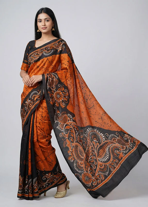 Multicolor Printed Pure Silk Saree Without Blouse Piece One Size