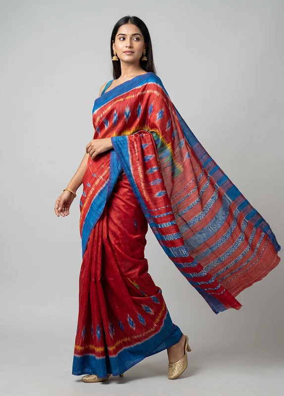 Green Tussar Silk Saree With Blouse Piece One Size