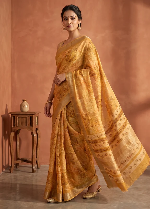 Green Tussar Silk Saree With Blouse Piece One Size