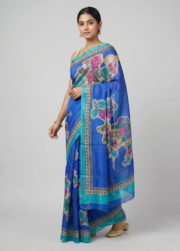 Multicolor Printed Silk Saree Without Blouse Piece One Size