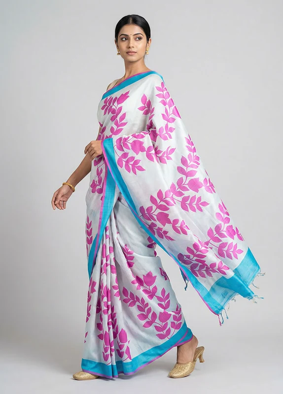 Multicolor Printed Pure Silk Saree Without Blouse Piece One Size