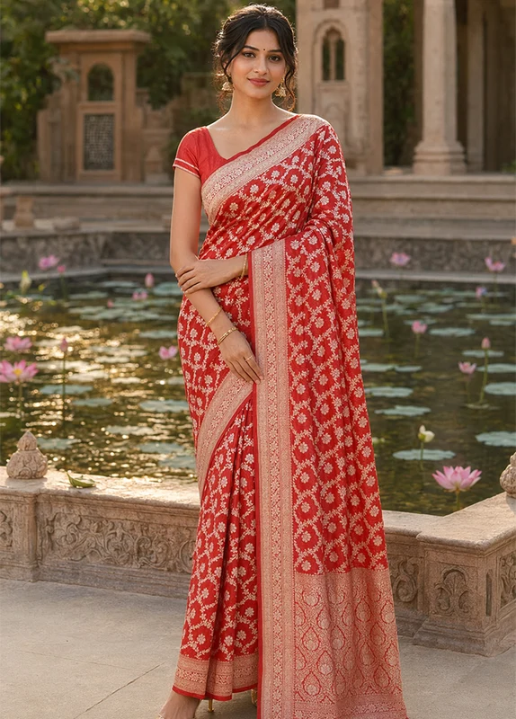 Pink Uppada Silk Saree With Blouse Piece One Size
